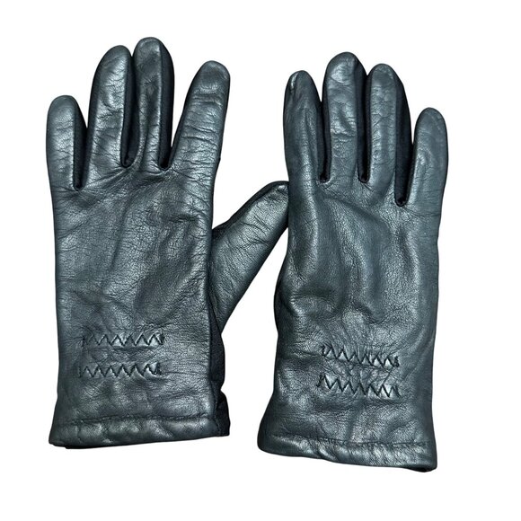 Isotoner Gloves Women Black Leather M/L Stretch Touchscreen Fuzzy Lining - Picture 1 of 8